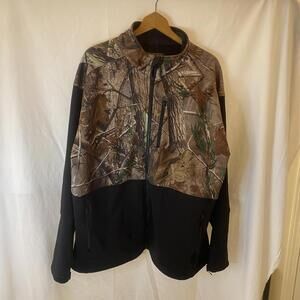 Sports Afield Mens 2XL Real Tree Camo Black Softshell Fleece Hunting Warm Jacket